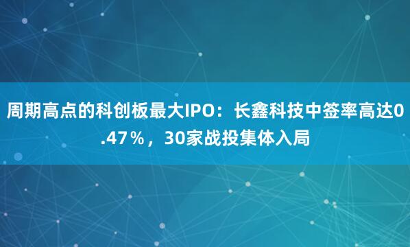 周期高点的科创板最大IPO：长鑫科技中签率高达0.47％，30家战投集体入局