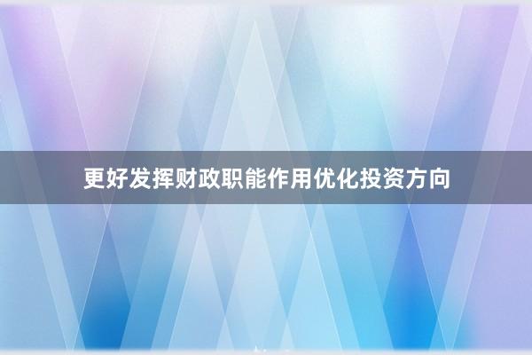 更好发挥财政职能作用优化投资方向
