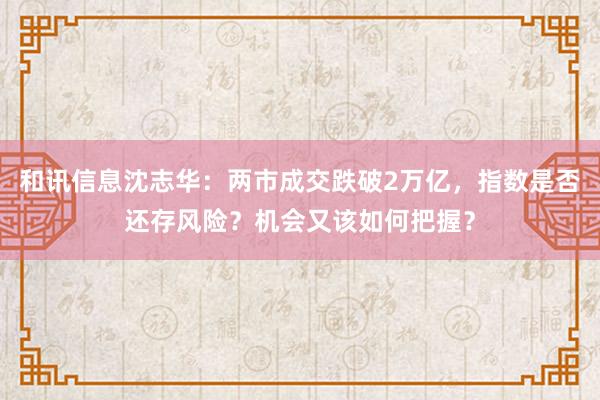 和讯信息沈志华：两市成交跌破2万亿，指数是否还存风险？机会又该如何把握？