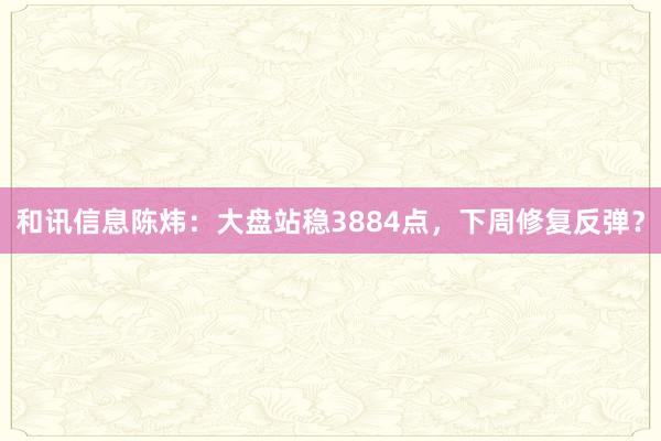 和讯信息陈炜：大盘站稳3884点，下周修复反弹？