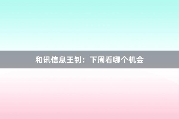 和讯信息王钊：下周看哪个机会