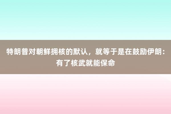 特朗普对朝鲜拥核的默认，就等于是在鼓励伊朗：有了核武就能保命