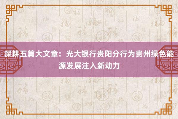 深耕五篇大文章：光大银行贵阳分行为贵州绿色能源发展注入新动力