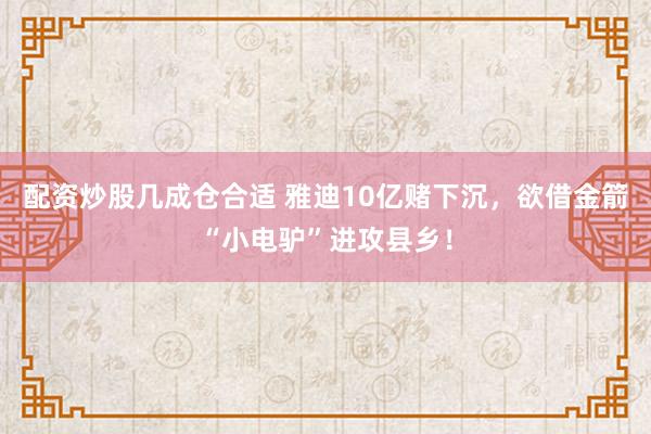 配资炒股几成仓合适 雅迪10亿赌下沉，欲借金箭“小电驴”进攻县乡！