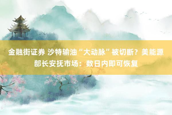 金融街证券 沙特输油“大动脉”被切断？美能源部长安抚市场：数日内即可恢复